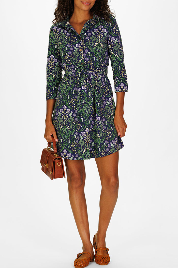 Tie-Waist Collared Shirt Dress