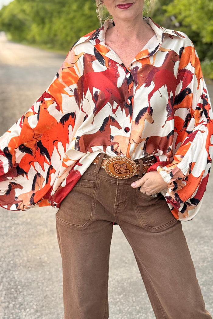Dolman Sleeve Horse Print Top