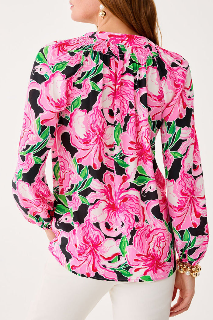 Floral Print V Neck Long Sleeve Top