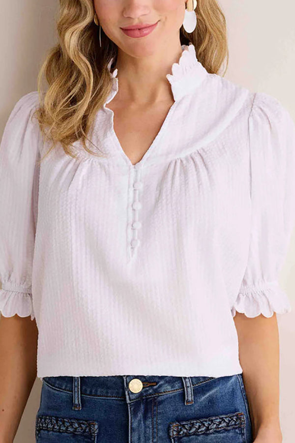 V-Neck Striped Puff Sleeve Top