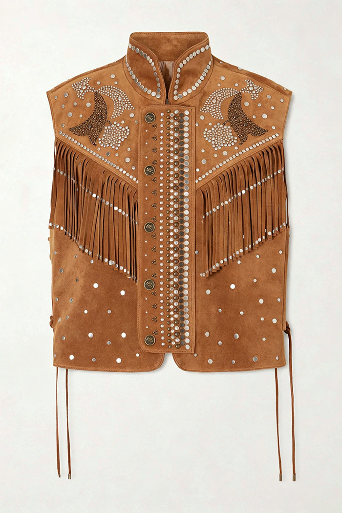Fringe Studded Western Sleeveless Vest