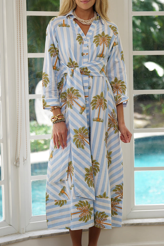 Palm Tree Stripe Shirt Dress