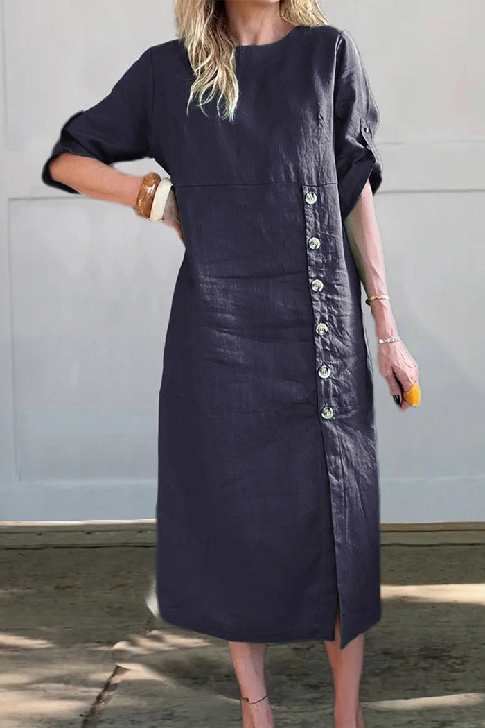 Crew Neck Plain Short Sleeve Midi Dress