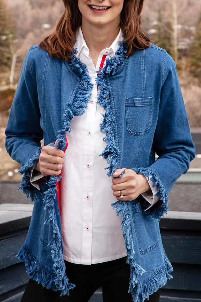 Casual Pocket Fringed Denim Jacket