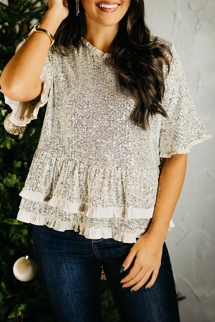 Sequin Ruffle Peplum Top