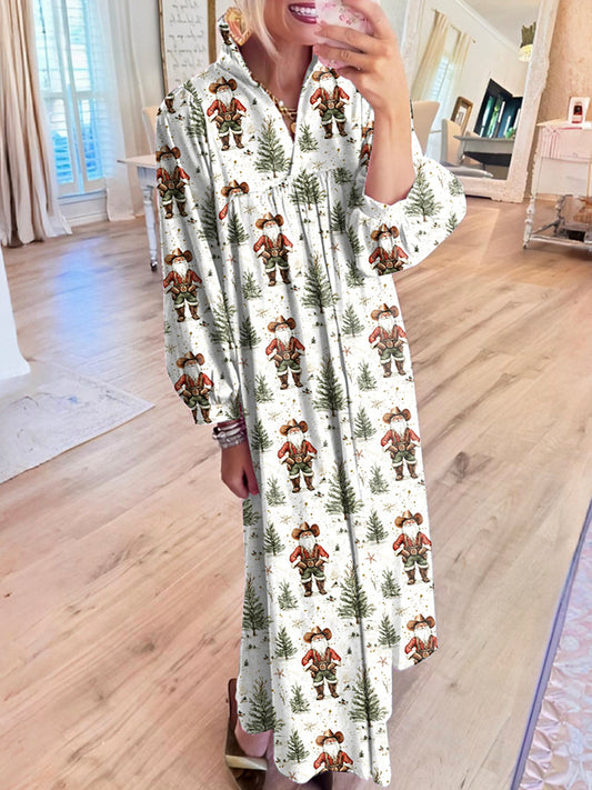 Santa Claus Pattern Maxi Dress
