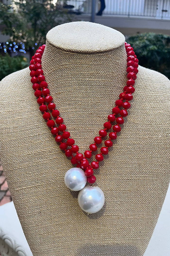 Double Pearl Pendant Layered Necklace