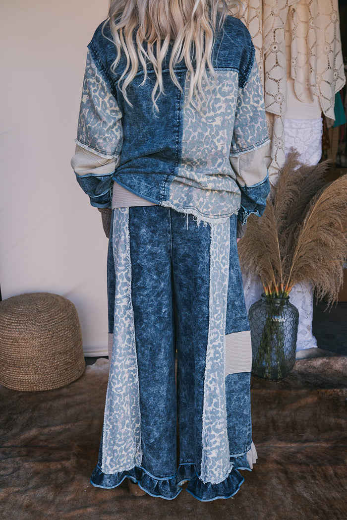 Denim Leopard Patchwork Pants