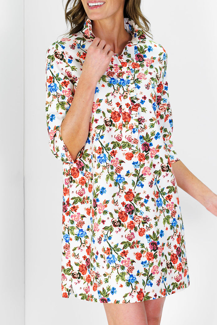 Ruffled Collar Rose Shirt Dress