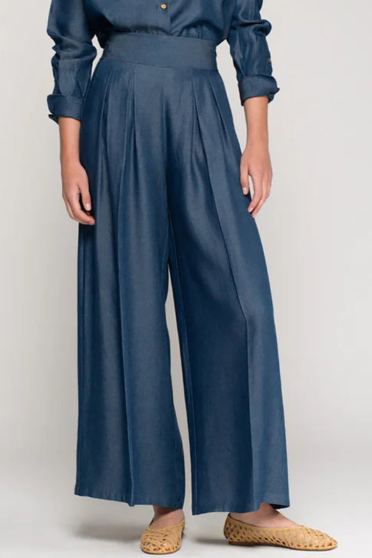 Wide-Leg Pleated Pocket Pant