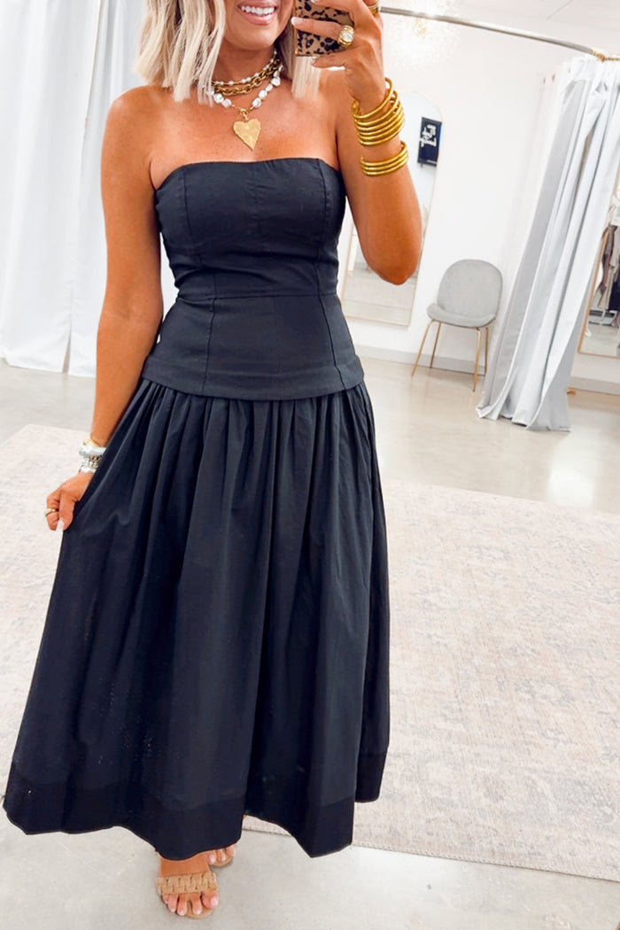 Casual Strapless Pleated Dress
