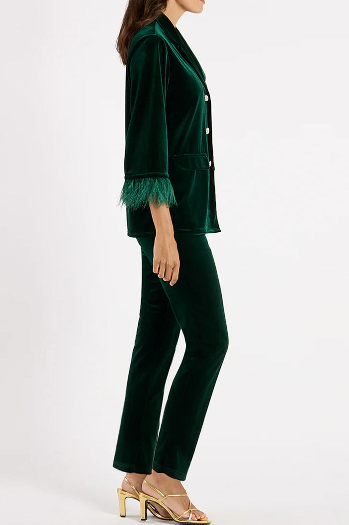 Velvet Feather Cuff  Button Pocketed Jacket