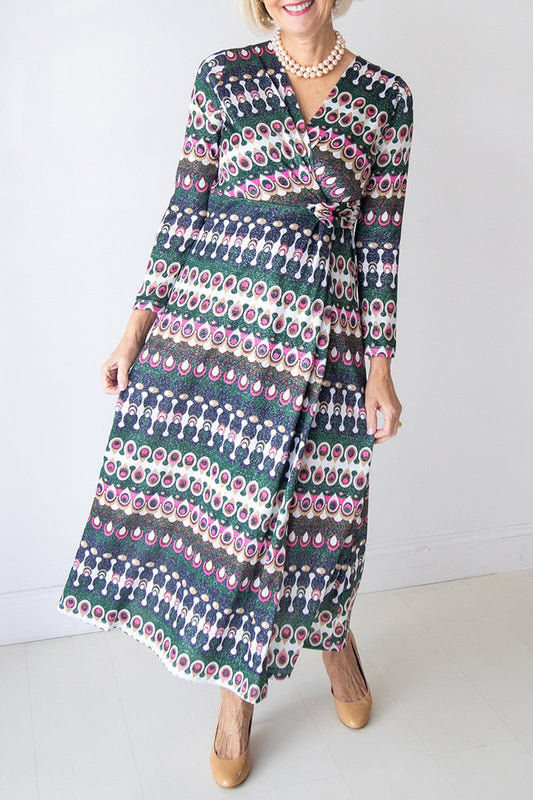 Geometric Print Wrap Midi Dress