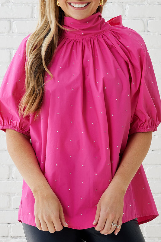 Bow Detail Reversible Sparkle Poplin Top