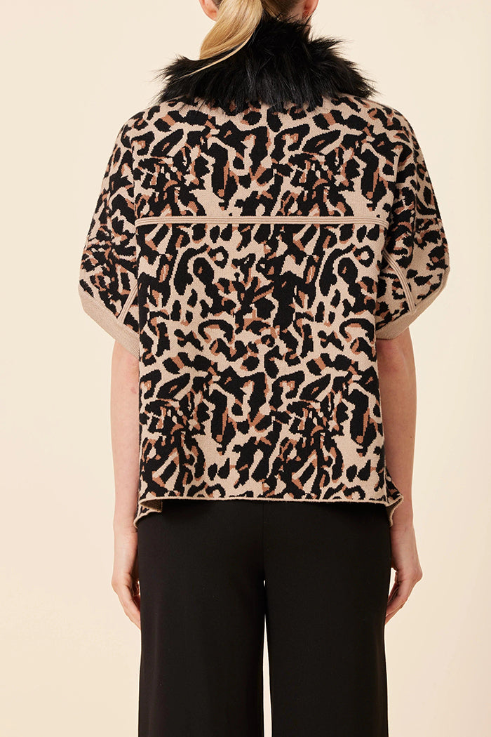 Leopard Print Fur-Collar Buttoned Jacket