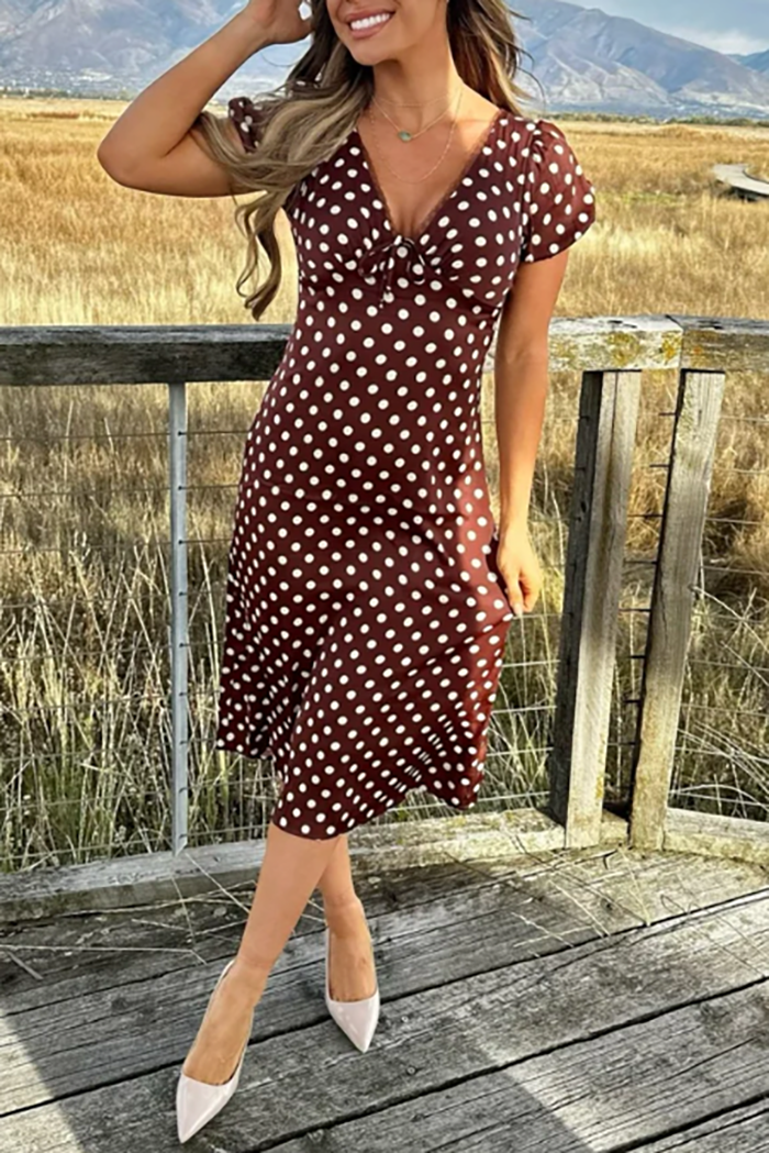 Casual Polka Dot V-Neck Dress