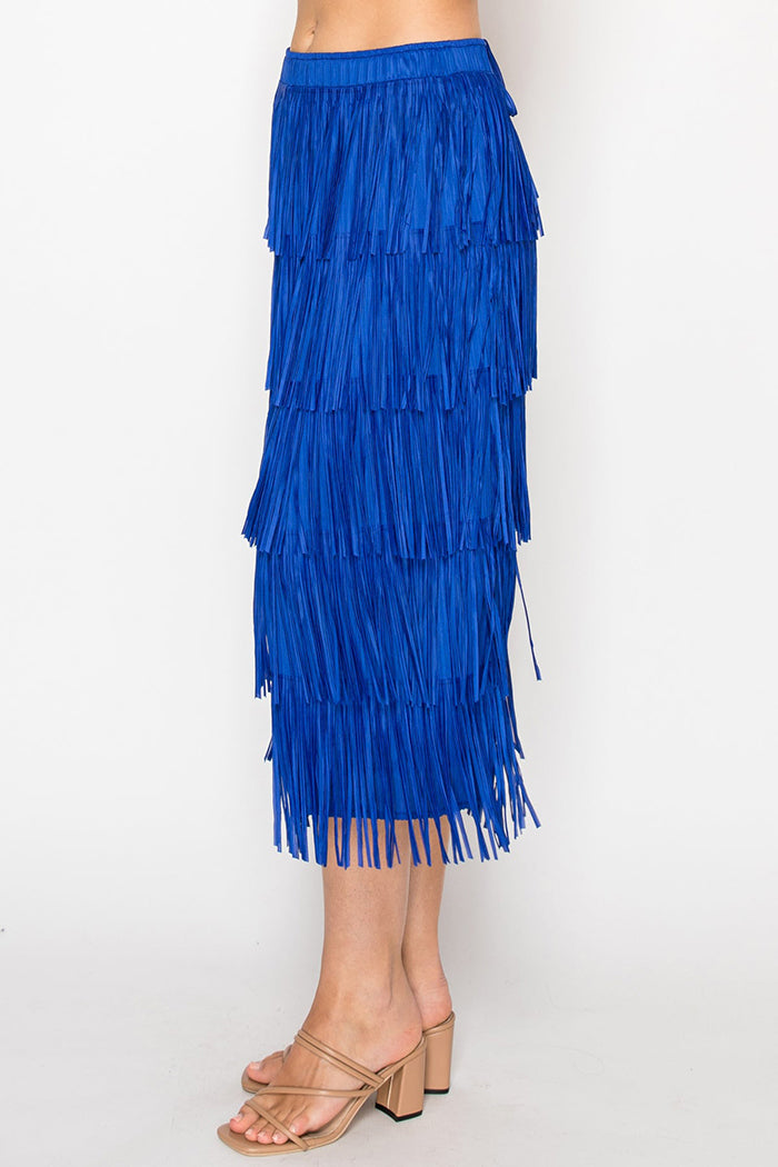 High-Waist Cascade Fringe Skirt
