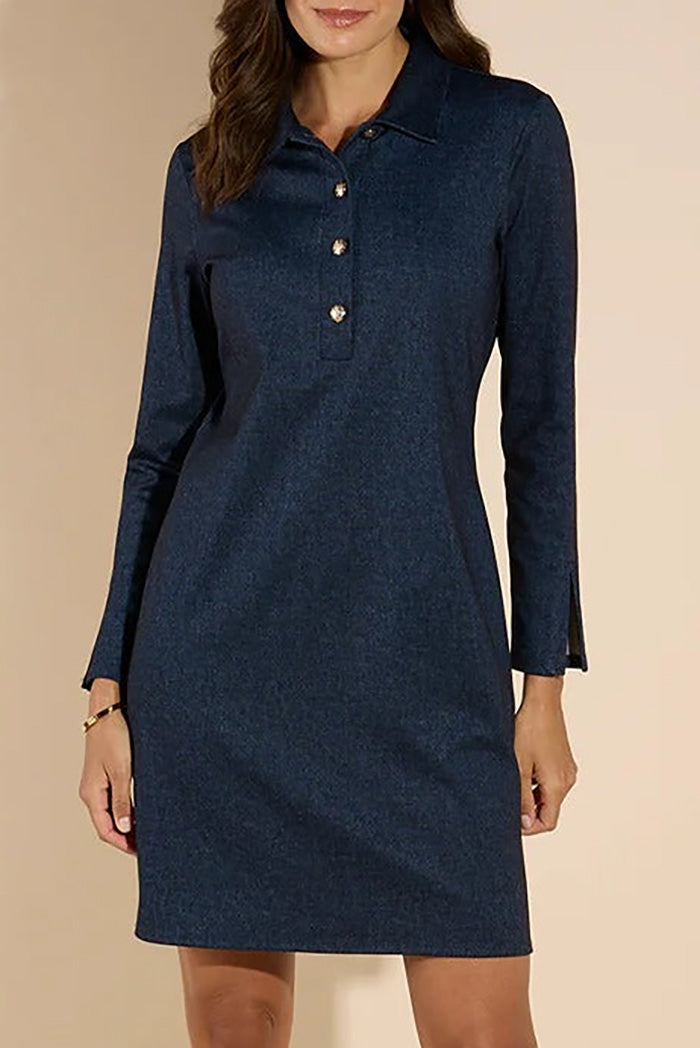 Gold Button 3/4 Sleeve Dress