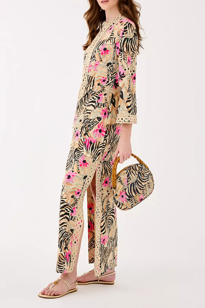 Printed 3/4 Sleeve Side Slit Maxi Dress