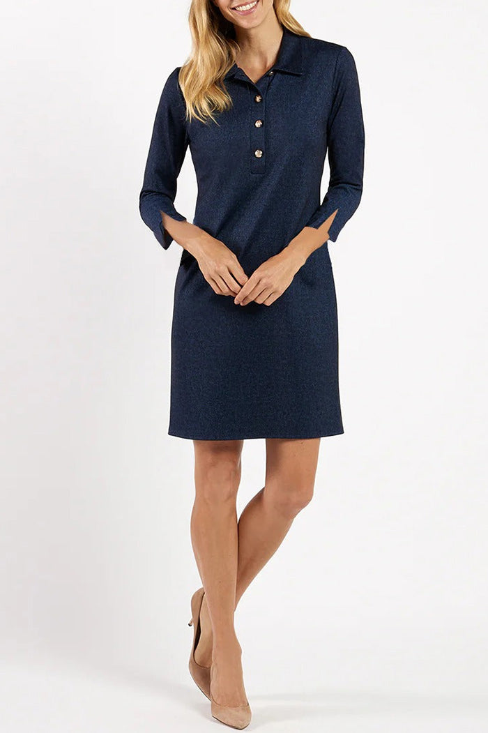 Gold Button 3/4 Sleeve Dress