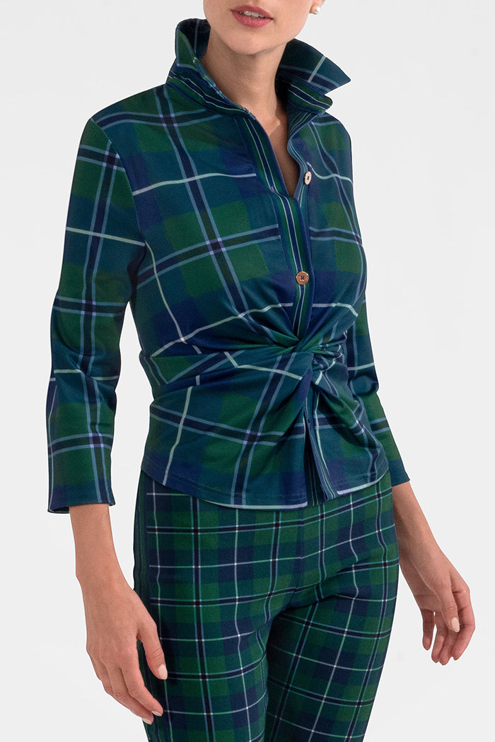 Casual Plaid Knot-Front Top