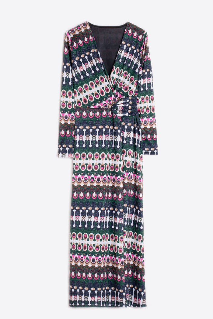 Geometric Print Wrap Midi Dress