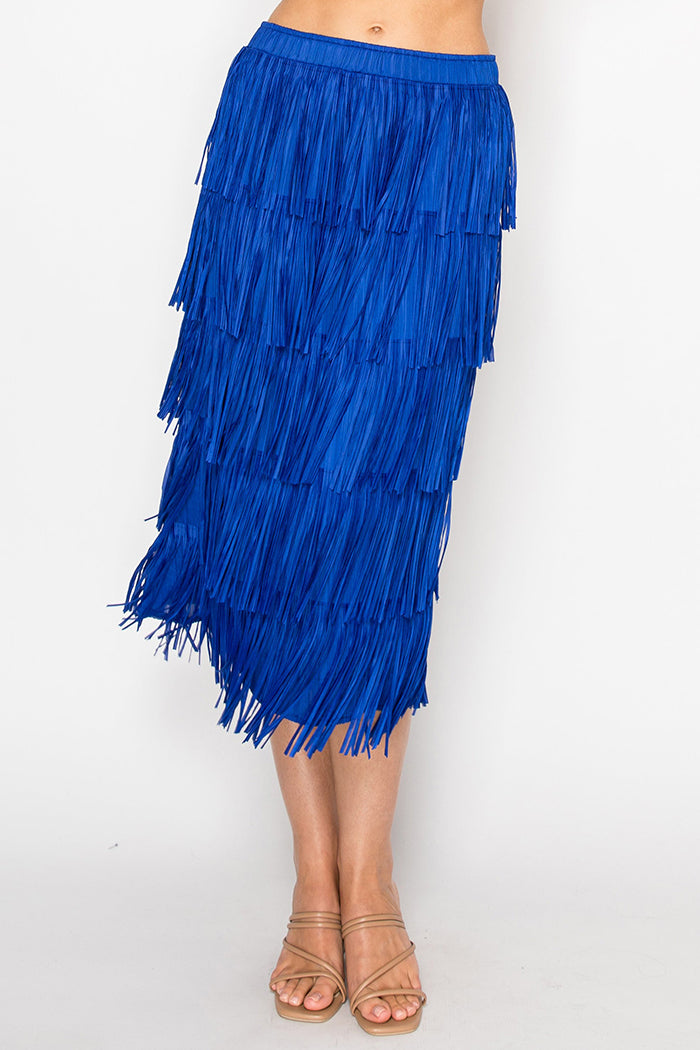 High-Waist Cascade Fringe Skirt