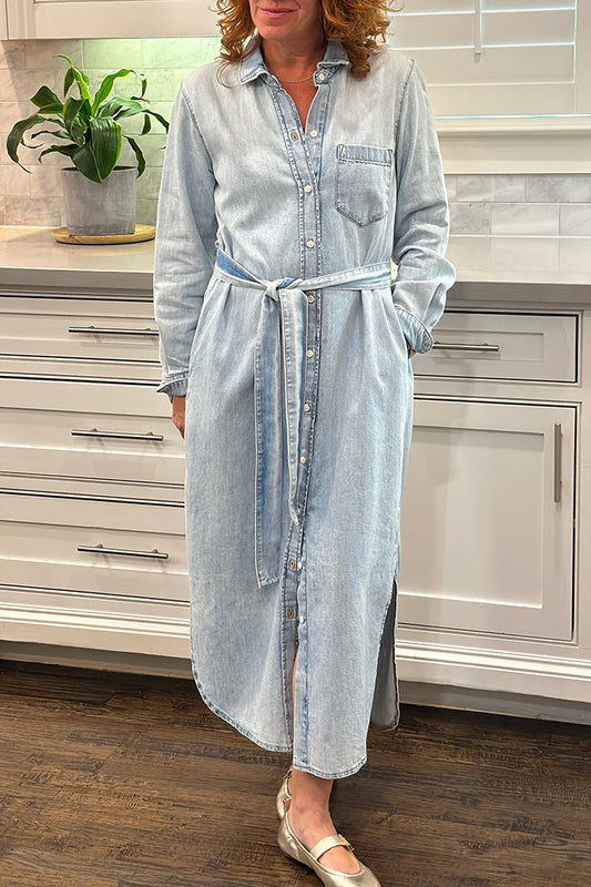 Long-Sleeve Pocket Denim Midi Dress