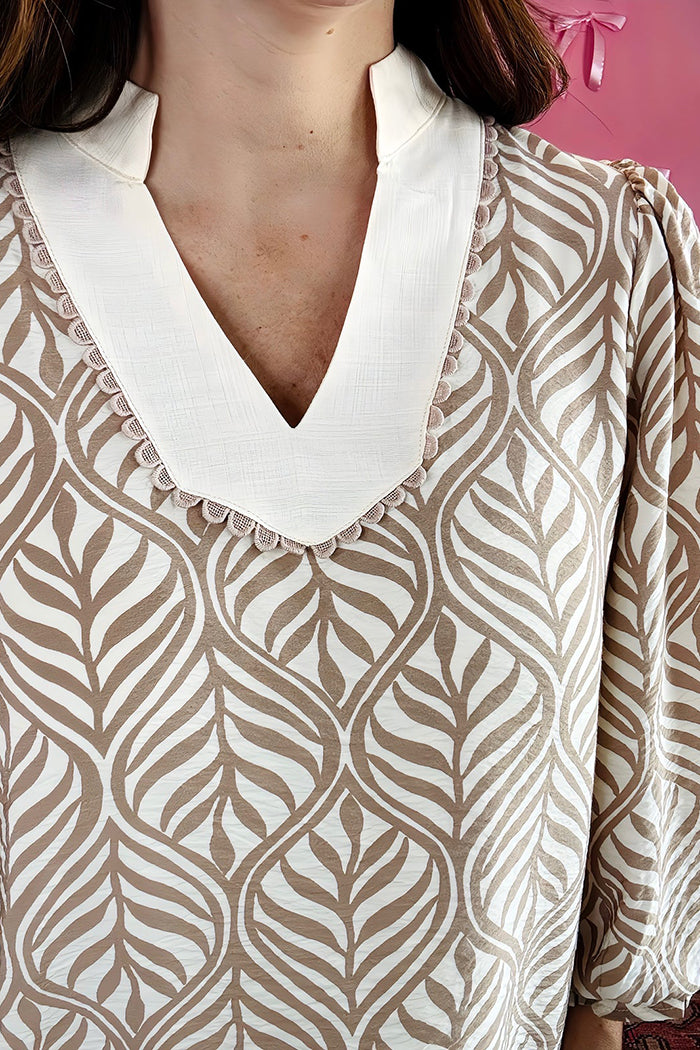 3/4 Sleeves Leaf Print Top