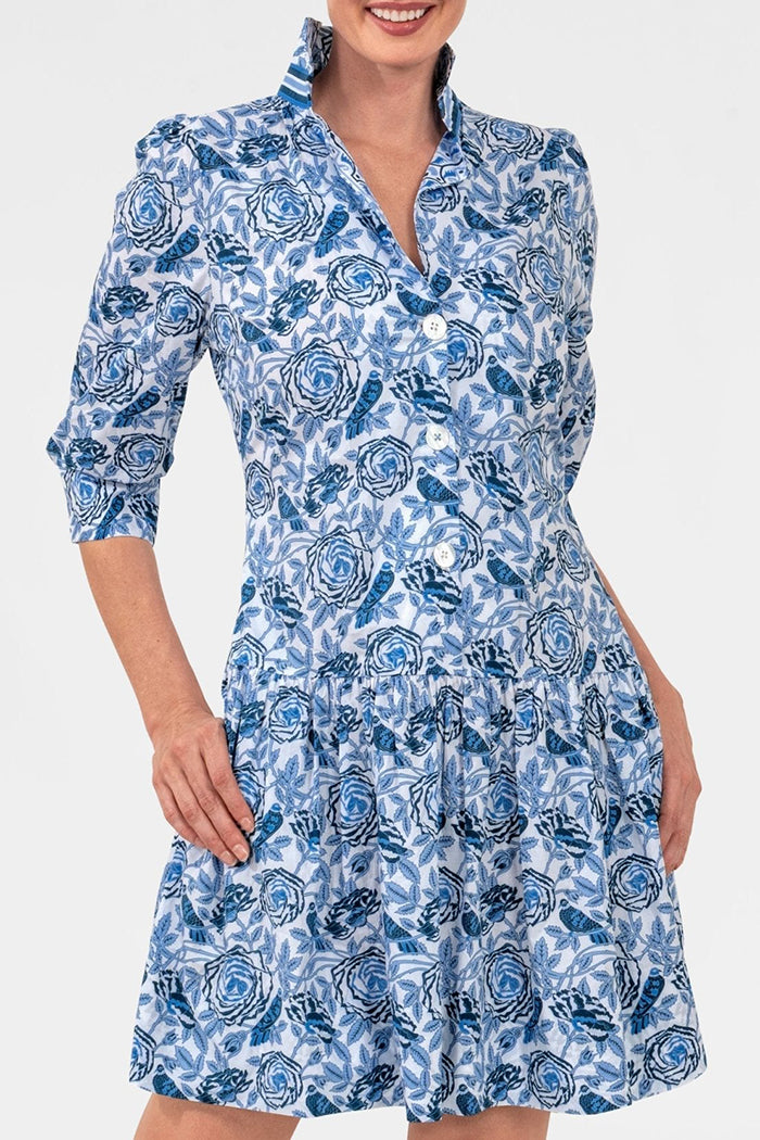 Rose Print Pocket Ruffle Hem Dress