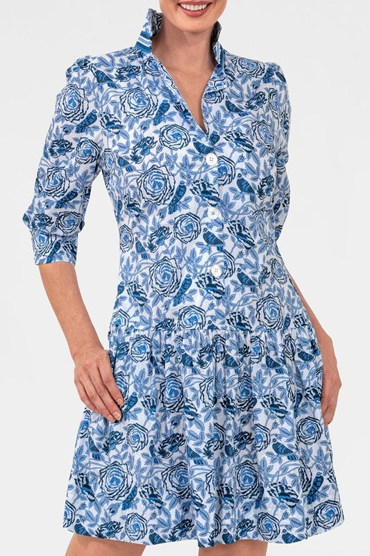 Rose Print Pocket Ruffle Hem Dress