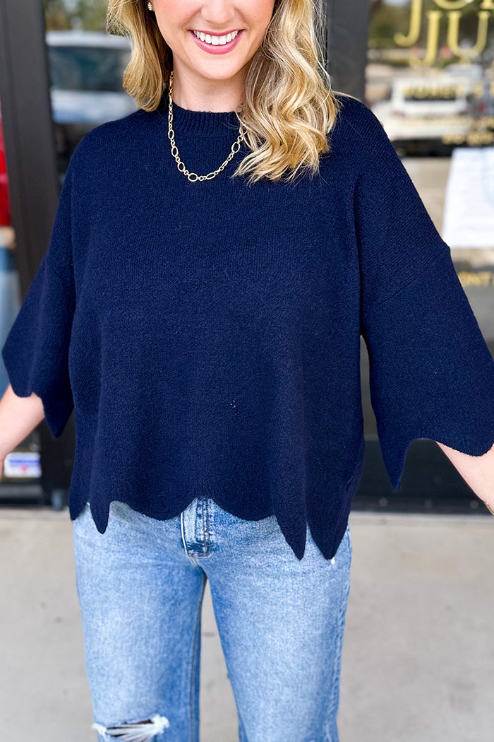 Casual Scalloped Sweater Top
