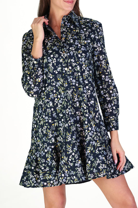 Button-Front Pocketed Ruffle Hem Dress