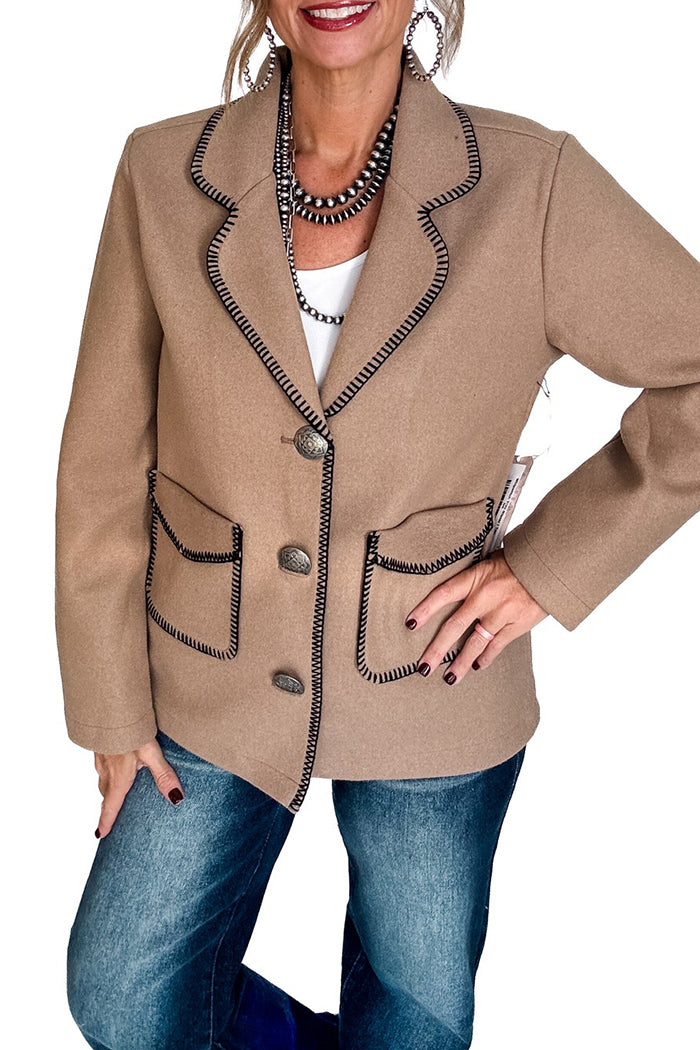 Whipstitch Trim Pocket Blazer