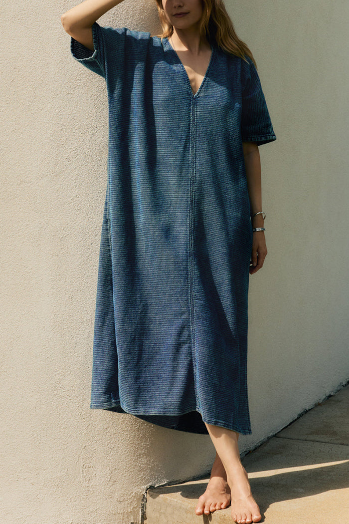 Open Weave Bleached Indigo Caftan