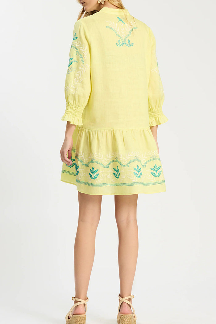 Sunny Lime Floral Tassel Tie Ruffle Dress