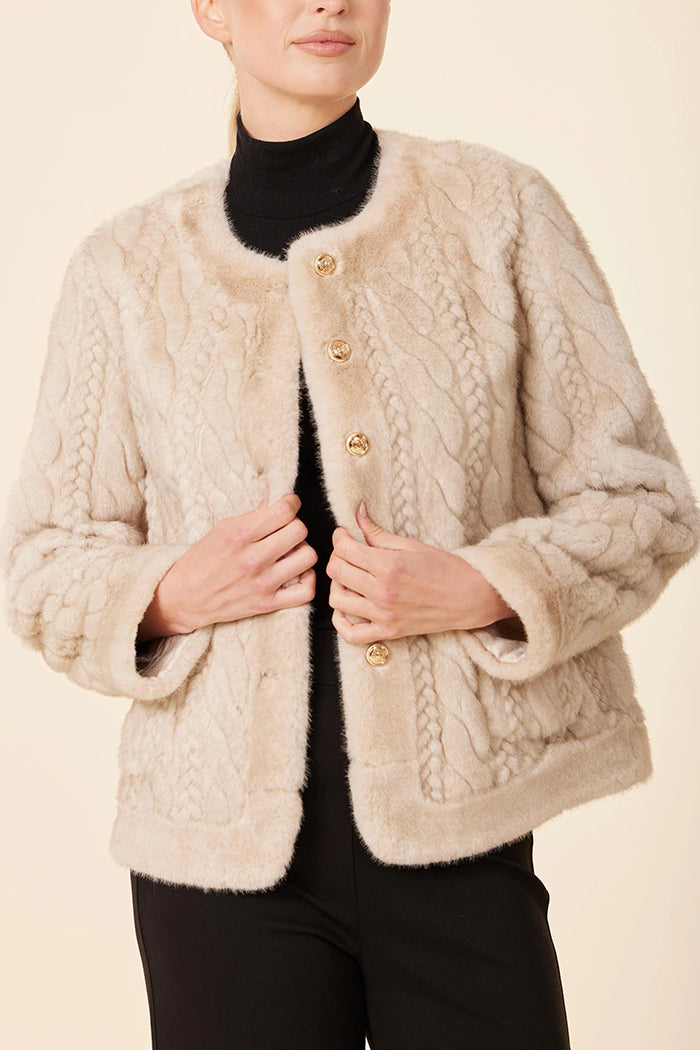 Cable Knit Faux Fur Jacket
