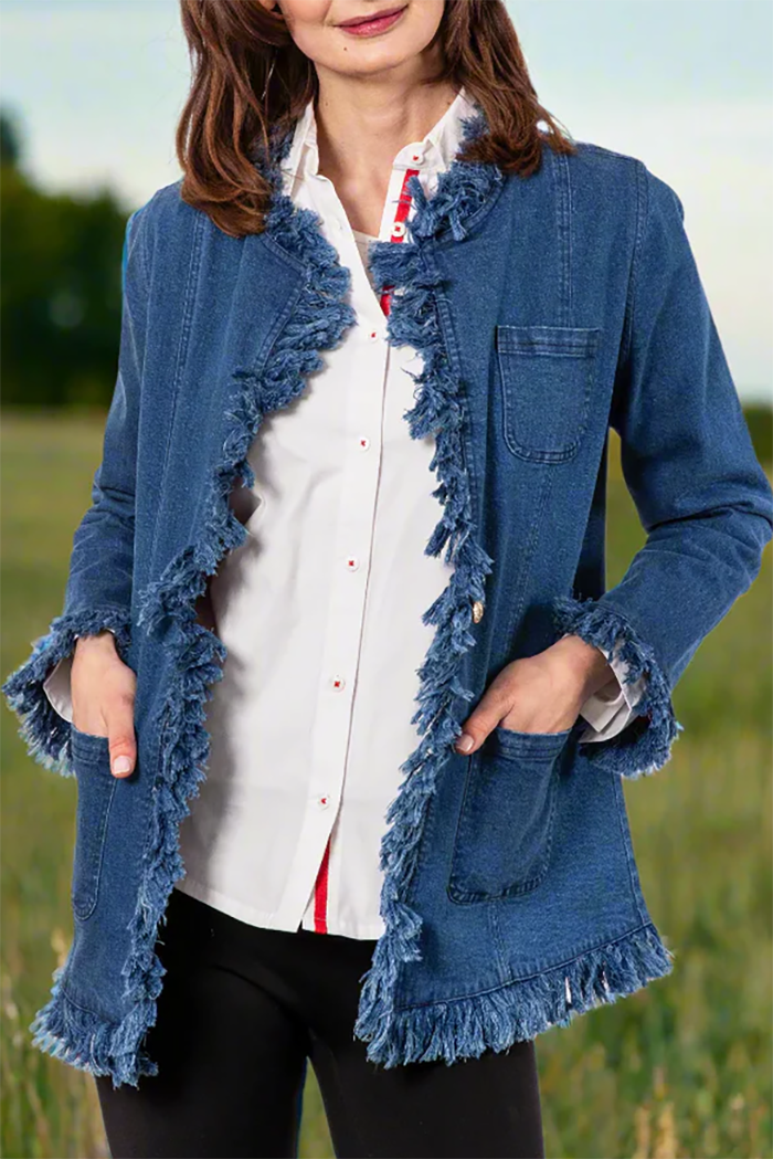 Casual Pocket Fringed Denim Jacket
