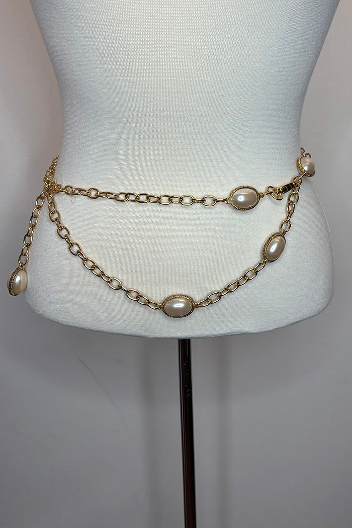 Pearl Accent Gold Chain Belt
