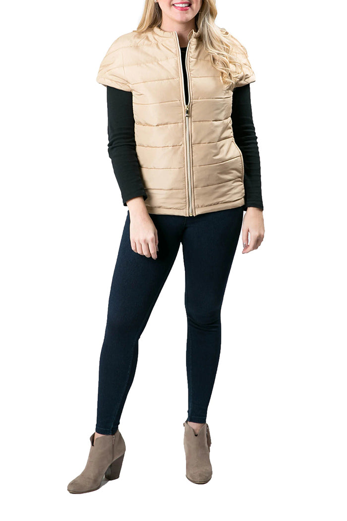 Casual Zip Pocketed Short-Sleeve Puffer Vest
