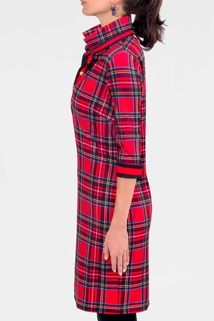 V-Neck Plaid  Pocket Dress