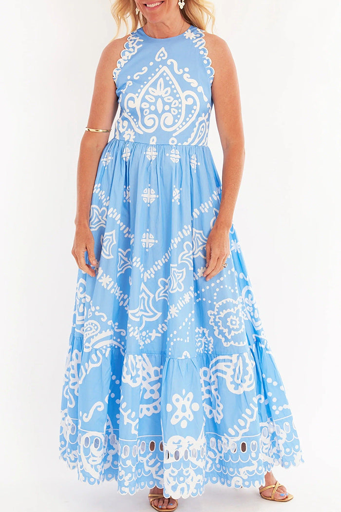 Sleeveless Scalloped Hem Maxi Dress