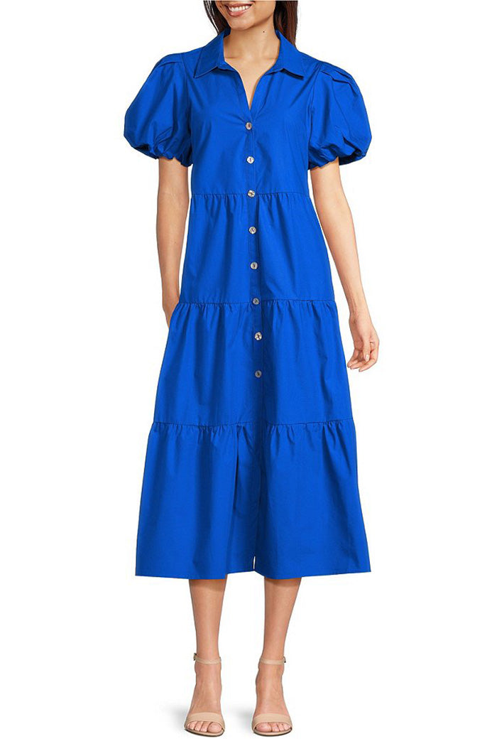 Puff Sleeve Tiered Midi A-Line Dress