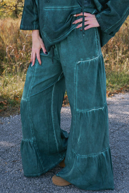 Pocket Washed Green Oversized Wide-Leg Pants