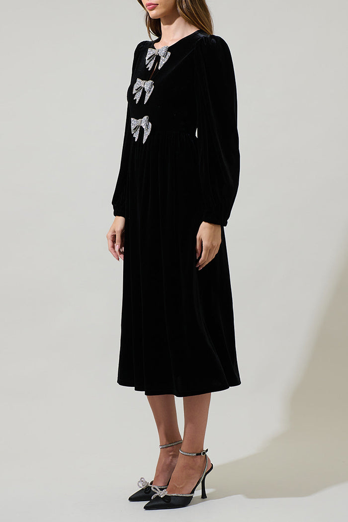 Glow Bow Velvet Midi Dress