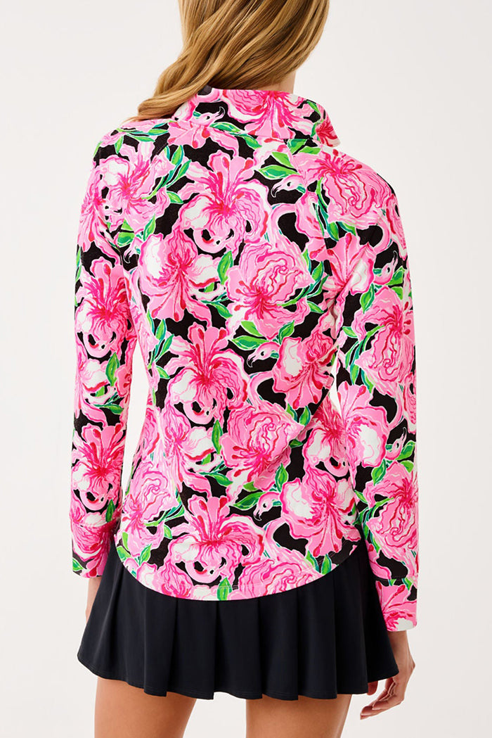 Floral Print Half Zip Long Sleeve Top