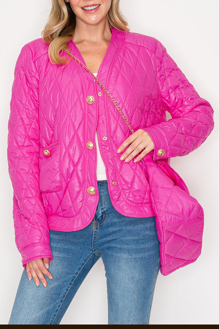 Quilted Buttoned Pocket Puffer Jacket