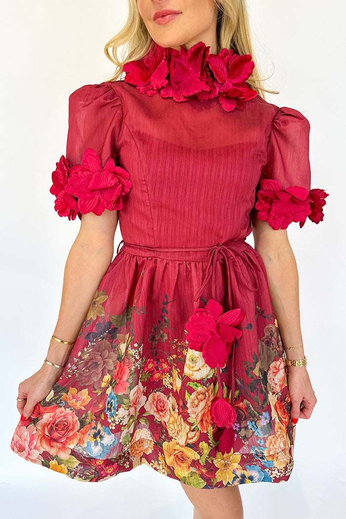 3D Mock Neck Floral  Dress