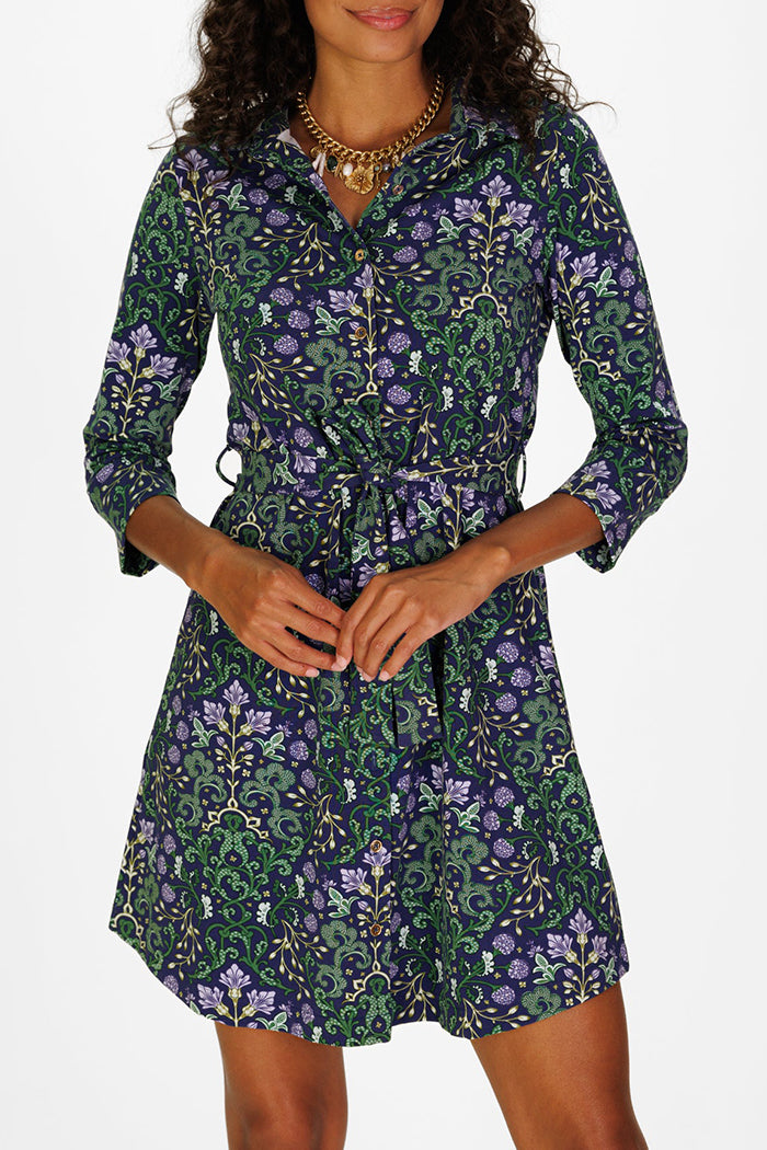 Tie-Waist Collared Shirt Dress