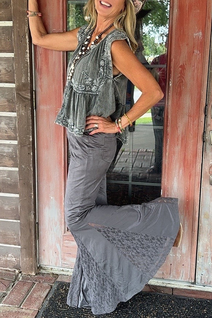 Ruffled Sleeveless Tank & Lace Flare Leg Pants Set
